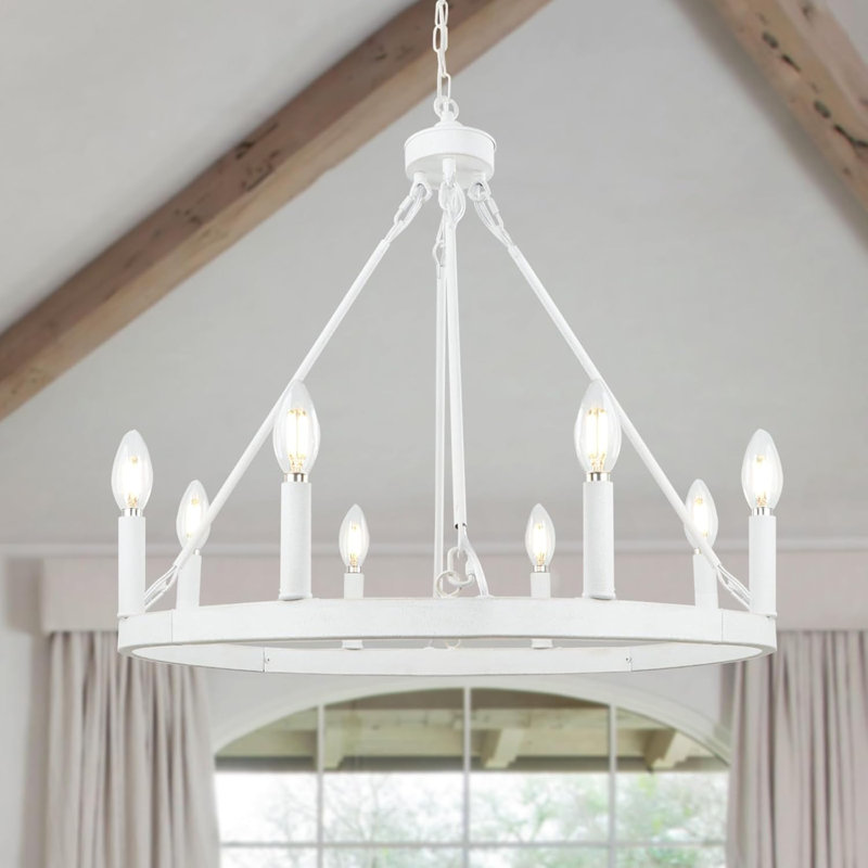 Hendon 8- Light Farmhouse Wagon Wheel Chandelier Candle Style Rustic Round Lights Fixture for Kitchen Island Living Room Foyer Entryway
