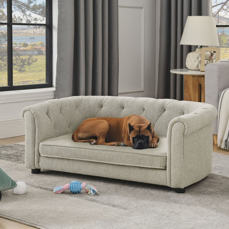 Lit rectangulaire pour chien, canapé-lit pour chien, H 15 po x l 38 po x P 22 po, Beige