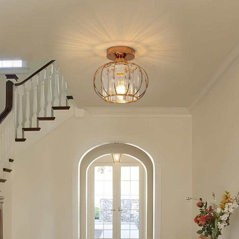 Debussy 1-Light Crystal Semi Flush Mount Ceiling Light, Gold