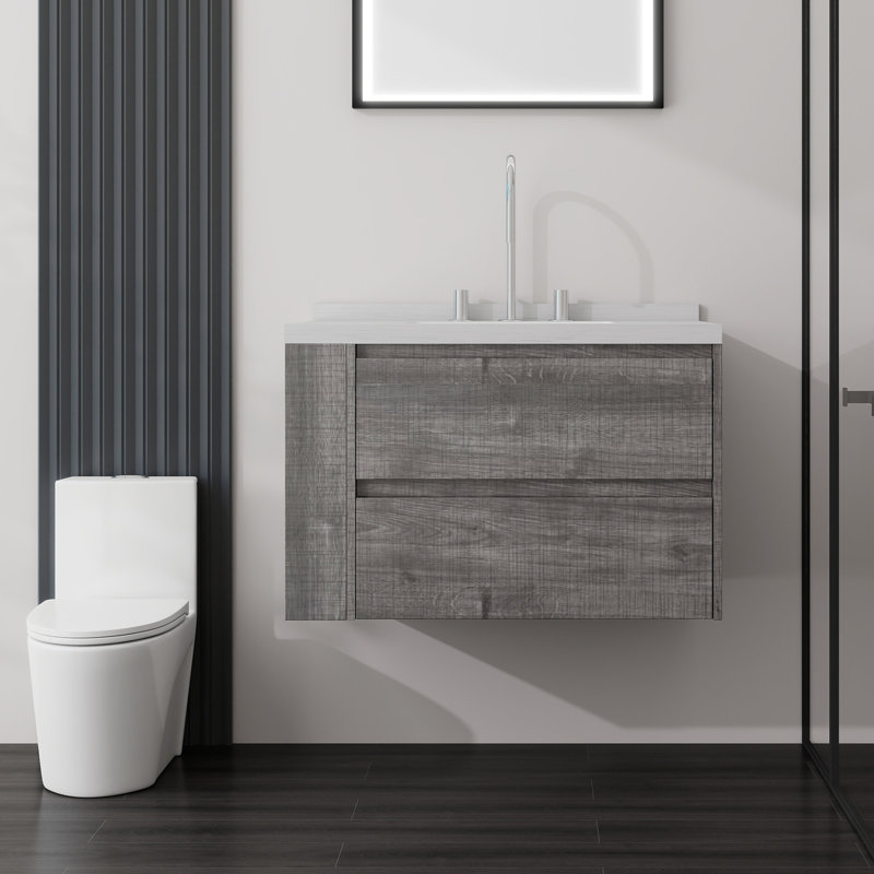 Meuble-lavabo flottant 30 po avec lavabo et tiroir à fermeture en douceur, Gris, 30"