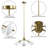 5 - Light Dimmable Modern Polished Brass LED Chandelier for Hallway/Kitchen Island.Features White Glass Shade.