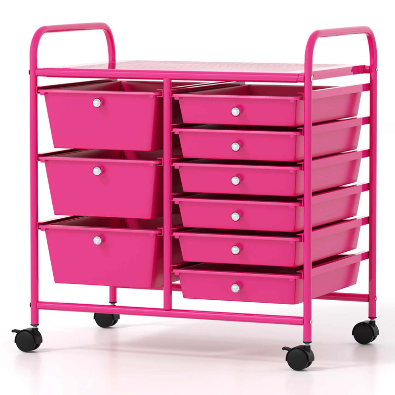 12 bacs de rangement à roulettes, Rose
