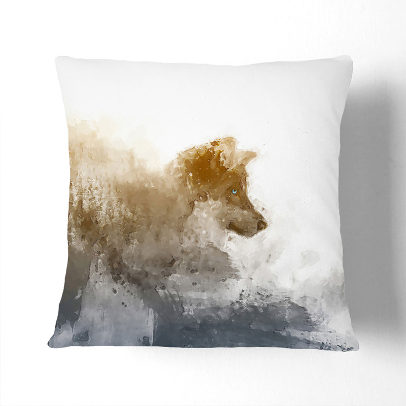 Wolf in the Wilderness Cushion with Filling, 55cm H x 55cm W x 20cm D, White