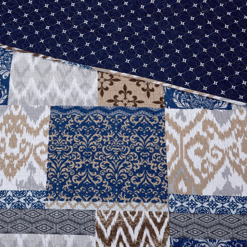 Laura Twin Blue Cotton Reversible Quilt Set