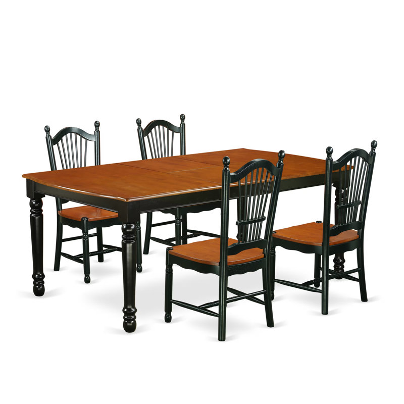L'ensemble 5 pièces de table et chaises de cuisine comprend une table de salle à manger rectangulaire avec rallonge papillon et 4 chaises, 42 po x 78 po, noir et cerise