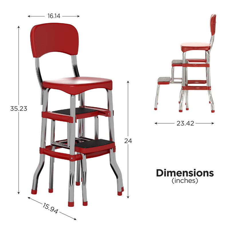 Retro Upholstered Counter Stool with Metal Frame, Red