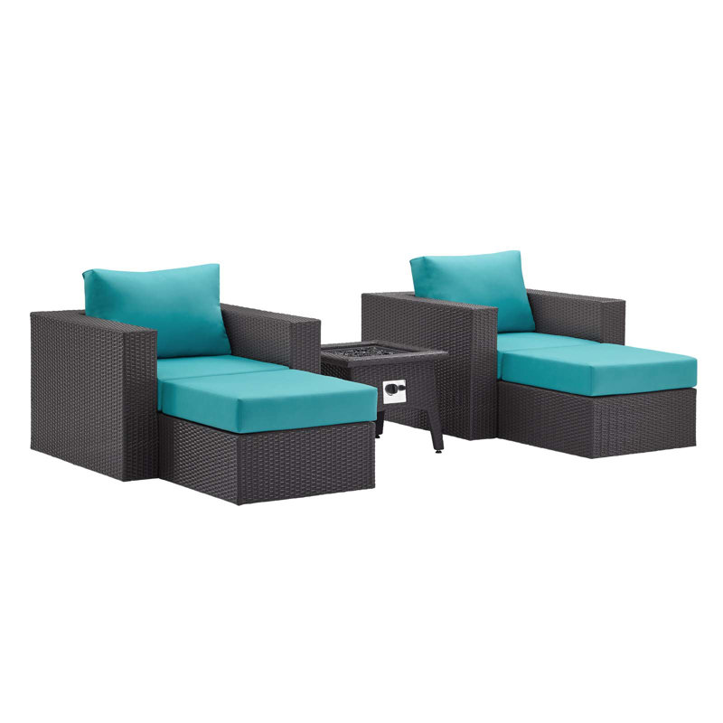 Ensemble de patio extérieur 5 pièces avec foyer Convene, Turquoise
