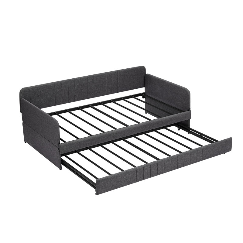 Lit de jour simple avec couchette en gris, lit à structure de bruit en métal pour une chambre à coucher grise, salon moderne stable