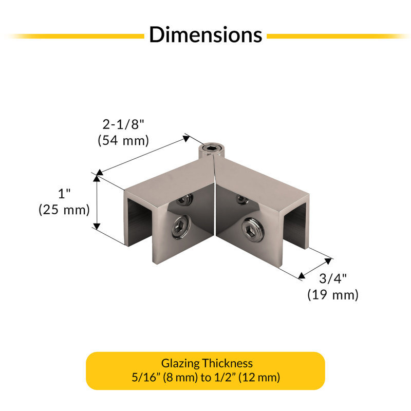 Adjustable Sleeve Over Glass Clamp For 5/16" to 1/2" (8mm to 12mm) Glazing Thickness Polished Nickel Finish, Polished Nickel