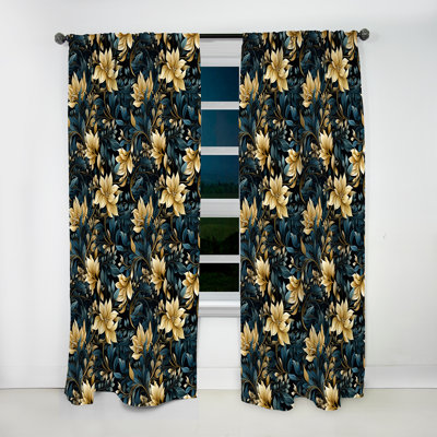Yellow And Black Tropical Plants Pattern I - Floral Curtain - Room Darkening Curtain - 1 Panels