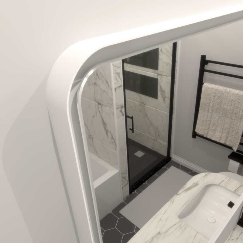 Miroir de salle de bain rectangulaire avec cadre à brouillard - Plus de 3000 lumens, fer blanc, luminosité réglable et température de couleur pour un look moderne Fonction de mémoire Réglages d'éclairage préférés