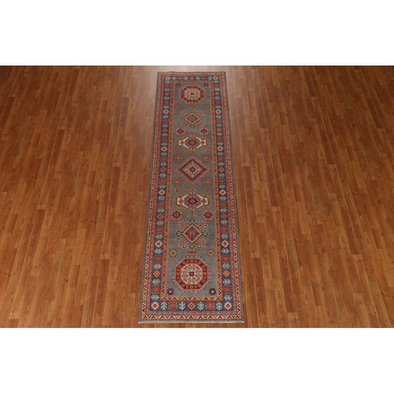 Tapis de couloir rose en laine noué à la main de conception unique 2 pi 9 po x 9 pi 9 po New Age