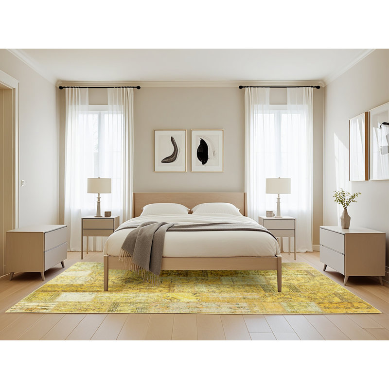 Tapis jaune/gris contemporain, Rectangle 5 pi x 8 pi