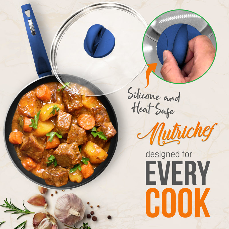 NutriChef 12-Piece Blue Nonstick Aluminum Cookware Set