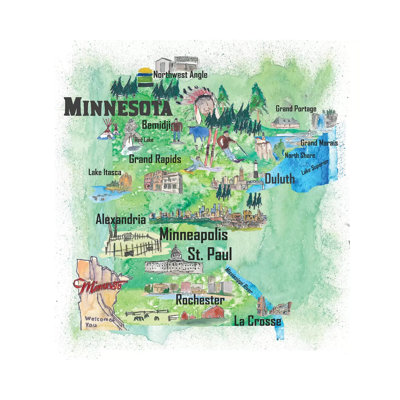 Minnesota Illustrated Travel by Markus & Martina Bleichner - Wrapped Canvas Print