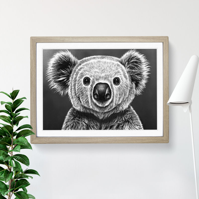 Monochrome Koala Bear Vol.2 - Framed Print, 34cm H x 46cm W x 2cm D, Oak Framed