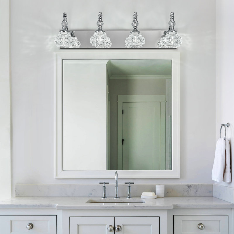 Modern Vintage Glass Vanity Light Bathroom Over Mirror Lighting Fixtures Glass Shade Wall Sconces, Chrome, 4 Lights