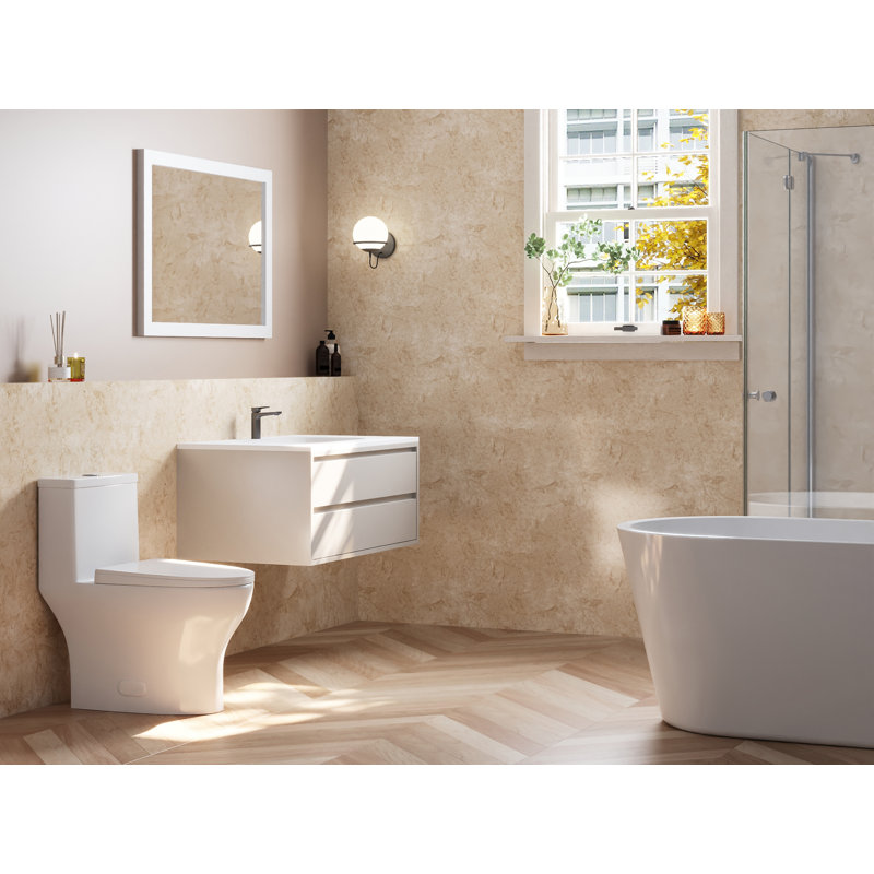 Toilette allongée une pièce à double chasse avec surface émaillée blanche Aloi