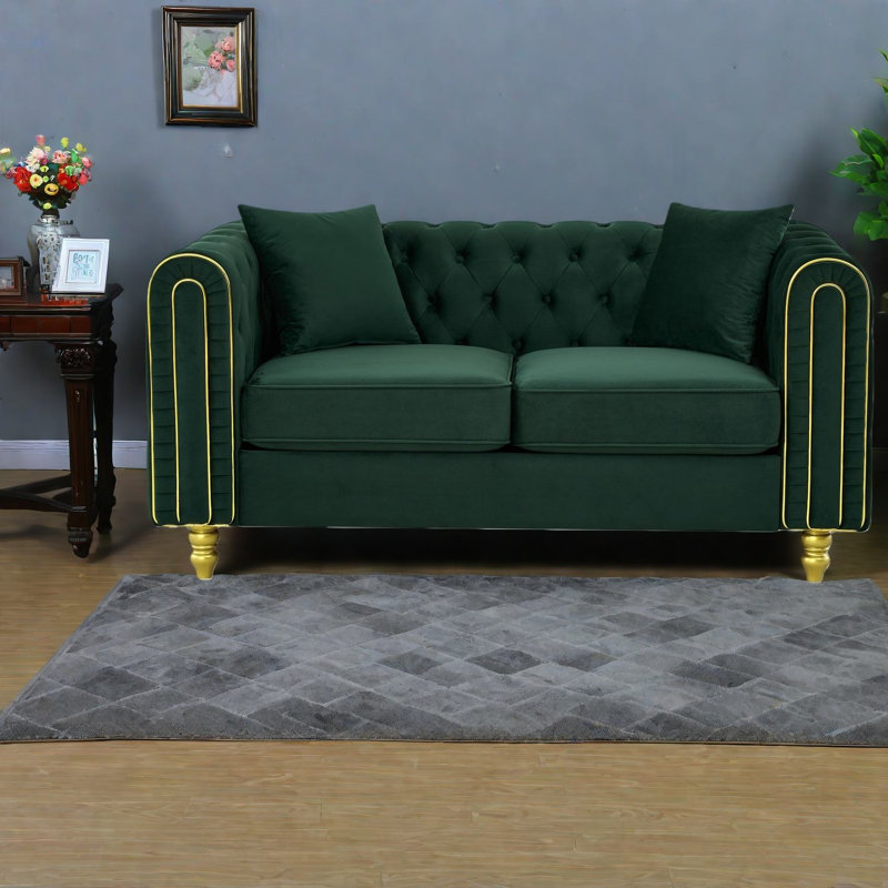 Canapé Chesterfield vert en velours de qualité supérieure 63 pouces pour la maison
