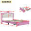 Lit plateforme tapissier en similicuir, lit double Princess avec lumières DEL et tiroirs de rangement, rose et blanc doux