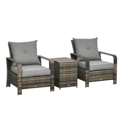 Ensemble de conversation de patio en osier toutes saisons avec table de rangement et chaises rembourrées