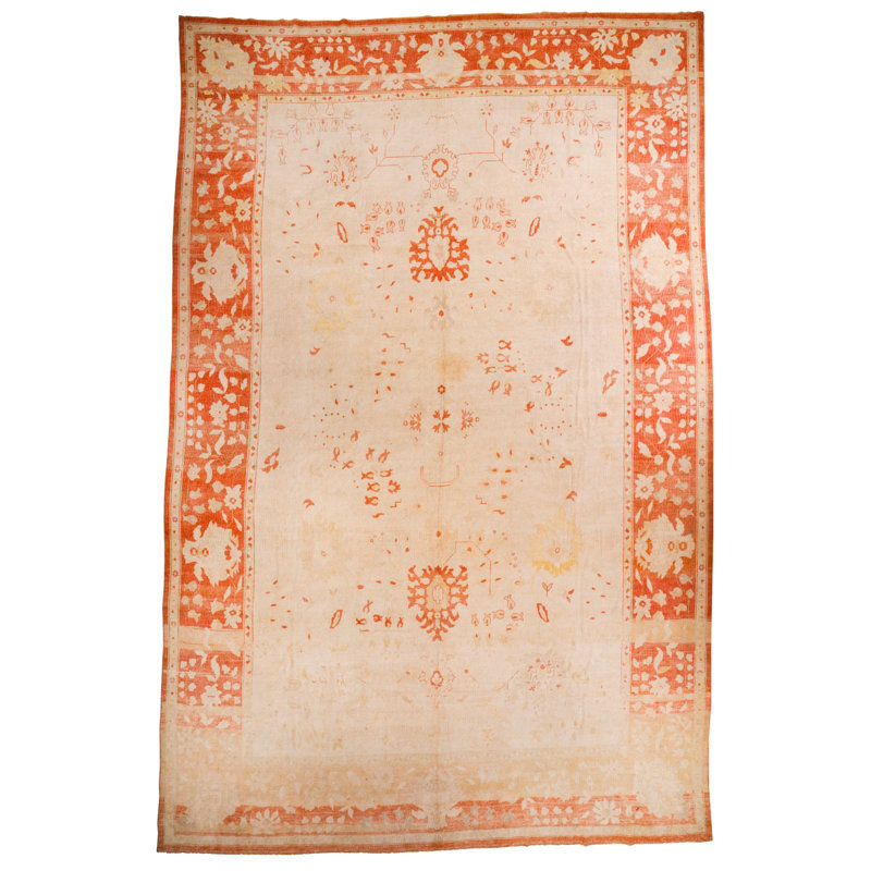 Tapis unique en laine rose / beige 12 pi 8 po x 19 pi 6 po Tribal