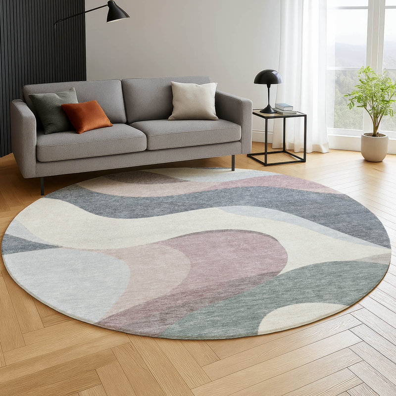 Premium Machine Washable Mayfield AMF2186 swirls Rug, 8' Round, Blush