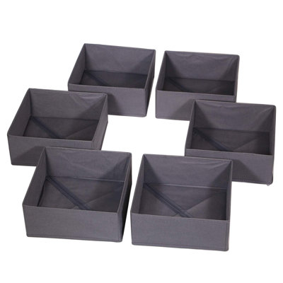 6 Pack Foldable Cloth Storage Box Closet Dresser Drawer Organizer Divider Fabric Baskets Bins Containers For Clothes Underwear Bras Socks Lingerie Clothing, Dark Grey