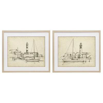 Ensemble de 2 reproductions encadrées sous verre vintage, par Ethan Harper