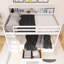 Lit superposé simple au-dessus de simple avec cadre en bois avec tablettes intégrées et tiroir de rangement-4965054