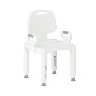 Shower Chair With Backrest And Arms, Adjustable Legs, White Plastic