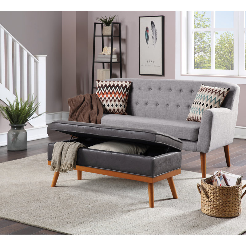 Boyu Polyester Blend Upholstered Storage Bench, Charcoal Faux Leather
