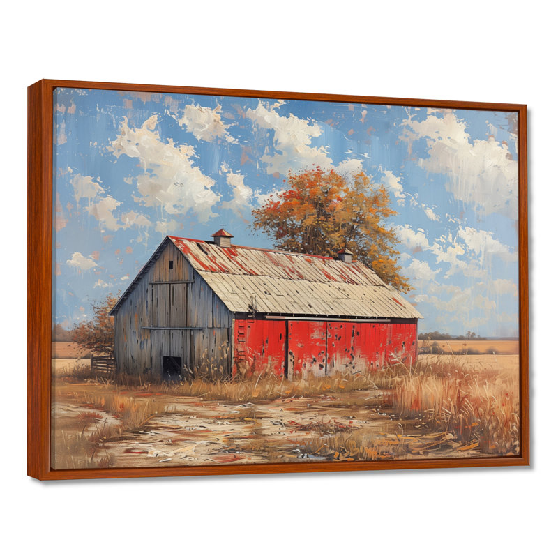 Décoration grise rouge et grise d'été - décoration murale grange, Toile avec cadre flottant brun, H 12 po x l 20 po x P 1 po