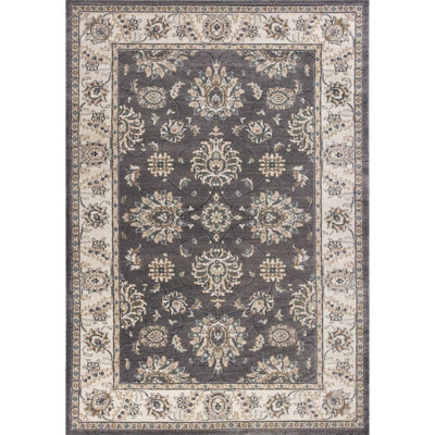 Tapis floral gris et ivoire Aherin 3 pi x 5 pi