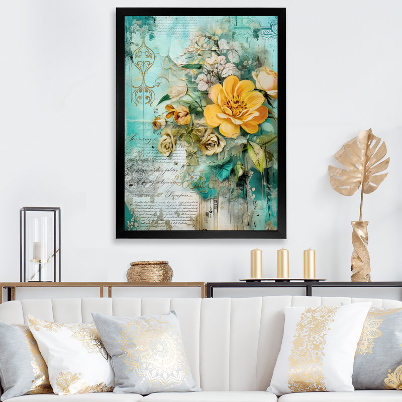 «Blossoming Yellow Rose On», art rétro, Cadre photo noir simple, H 40 po x l 30 po x P 1,5 po