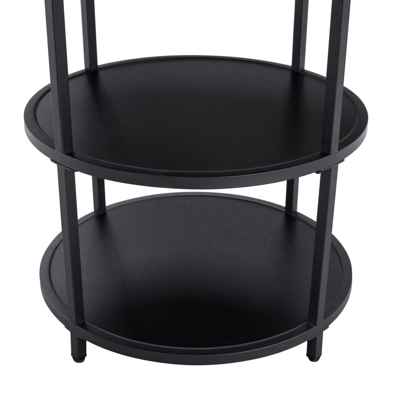 Table de salle à manger circulaire de 47,3 pouces de diamètre avec épissure moderne - rangement double couche, couleur diagonale en bois et noire en forme d'éventail, interprétant l'esthétique et la fonctionnalité de la maison.