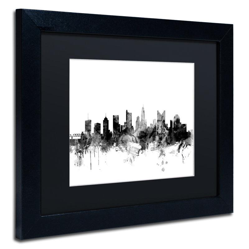 « columbus ohio horizon b&w » par michael tompsett, impression encadrée sur toile, H 11 po x l 14 po x P 0,5 po, Noir
