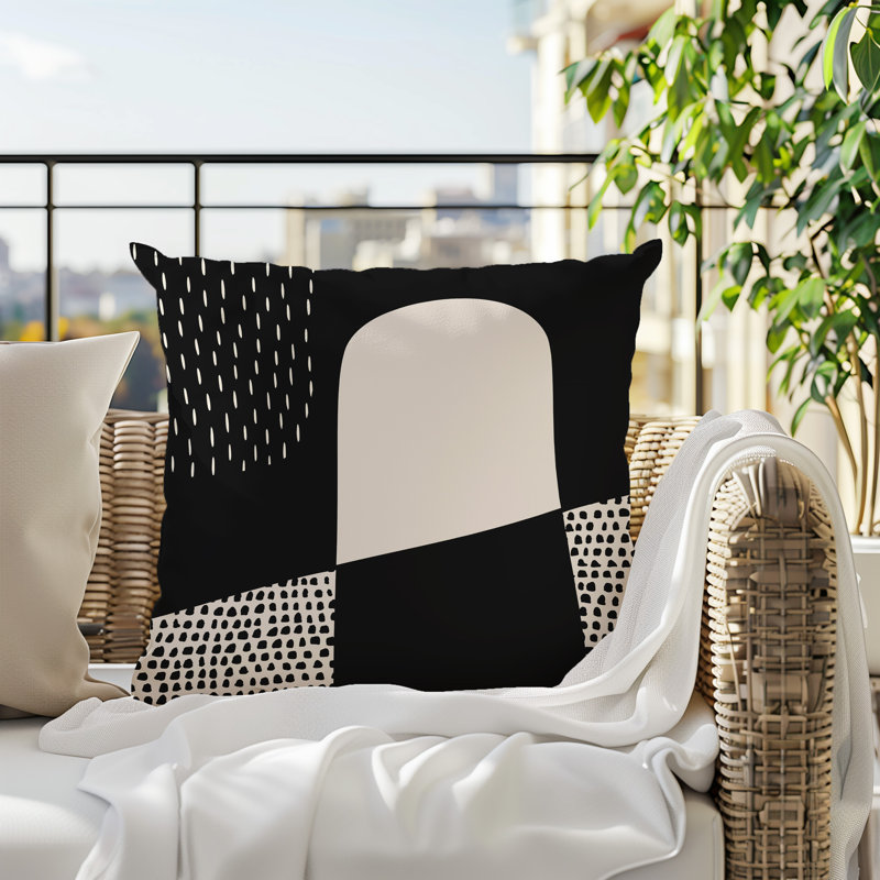 Coussin carré intérieur / extérieur pia, H 15 po x l 15 po, Noir/Blanc cassé