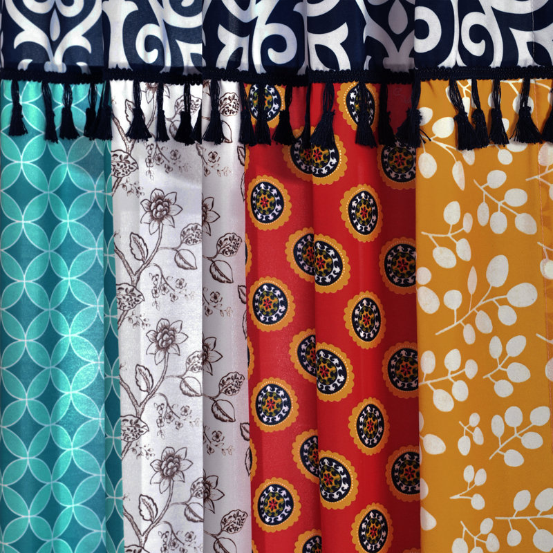 Boho Patch Polyester Semi Sheer Curtain Pair, 45" W x 95" L