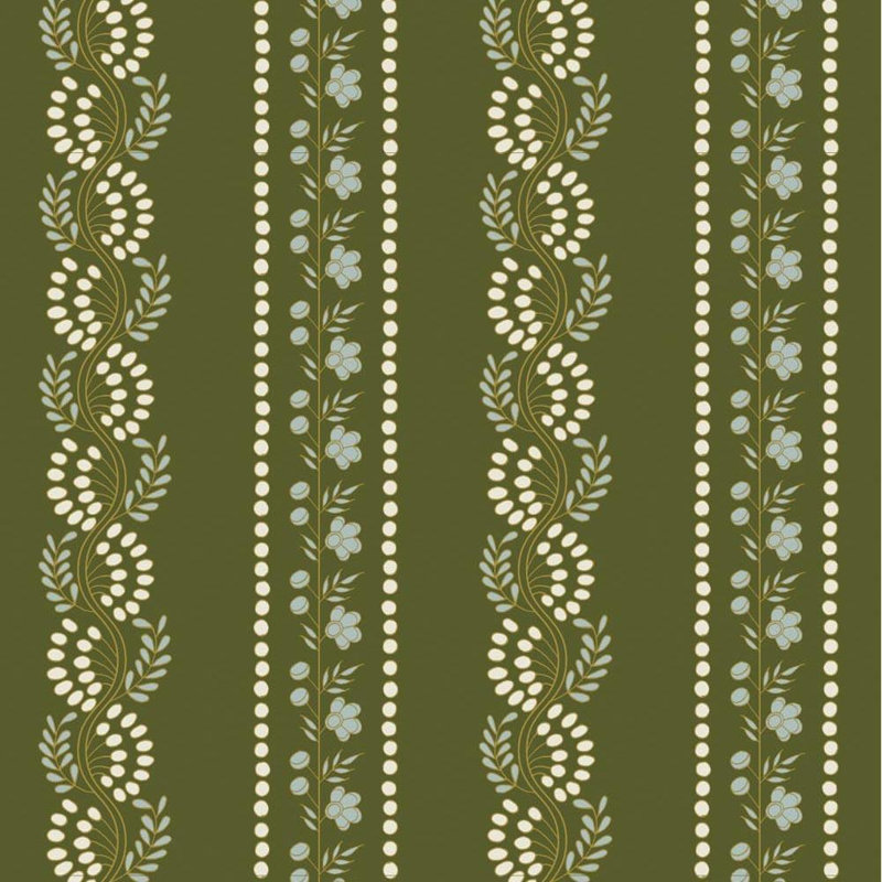 Lady Charlotte Botanic Stripe 10' L x 24" W Peel and Stick Wallpaper Roll, Olive, Peel & Stick