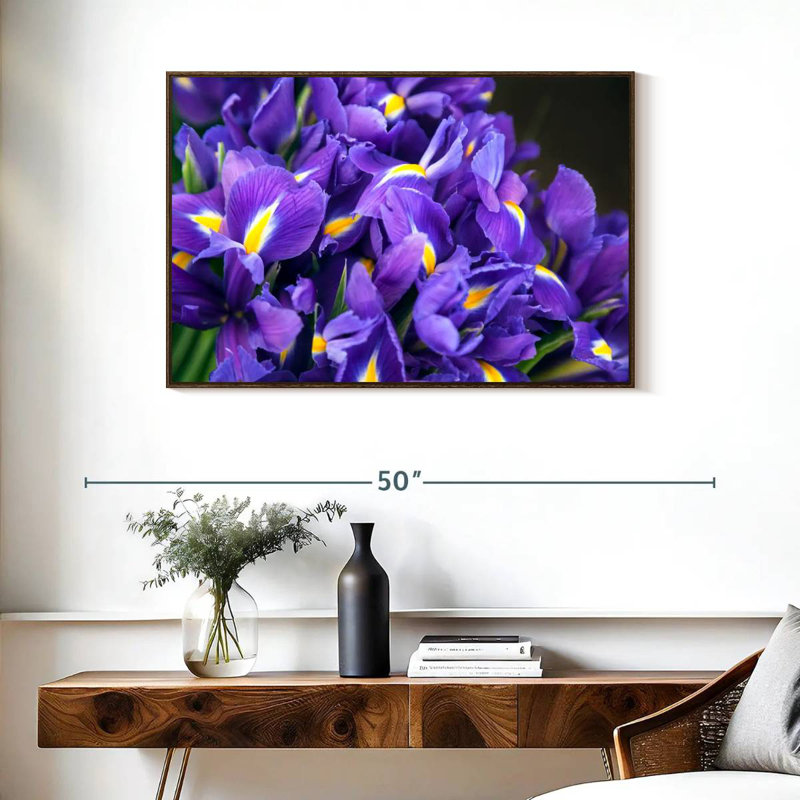 Violet Irises, 37" X 25", Floating Frame Walnut