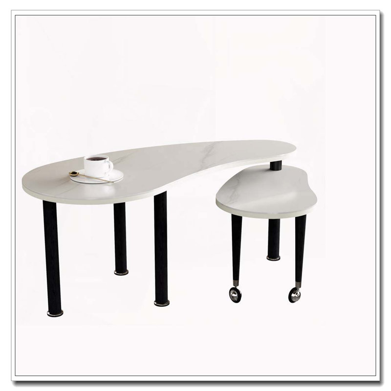 Table basse rotative avec pieds en bois d'hévéa massif, Blanc, Noir