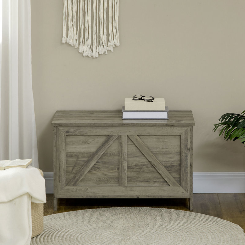 Coffre de rangement 30 "à thème gris avec charnière - Boîte à dessus relevable pour chambre à coucher, entrée, salon