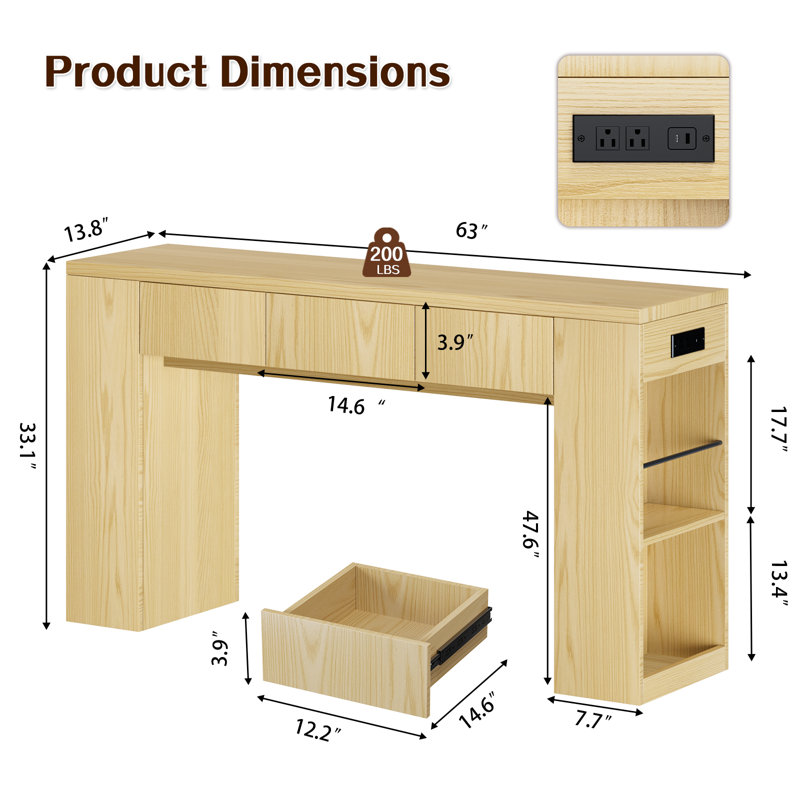 63"W Console Table, Wood Entryway Tables, Narrow Sofa Tables For Living Room