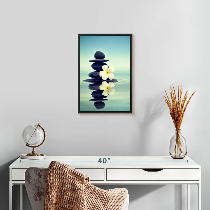 Fleur Zen Lei, 13 po x 19 po, Cadre flottant noir