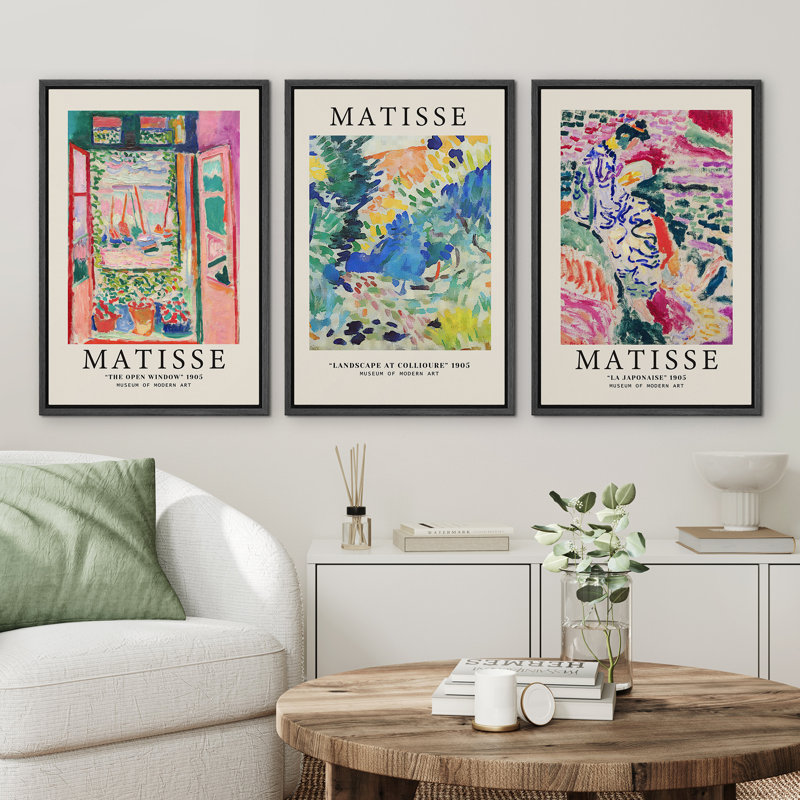 Classical Artwork "Vibrant coloré, décoration murale Henri Matisse, images murales de paysage abstrait moderne, grande impression sur toile encadrée, ensemble de 3 pièces" 16 "x 24" x 3 pièces, 24 "x 36" x 3 pièces