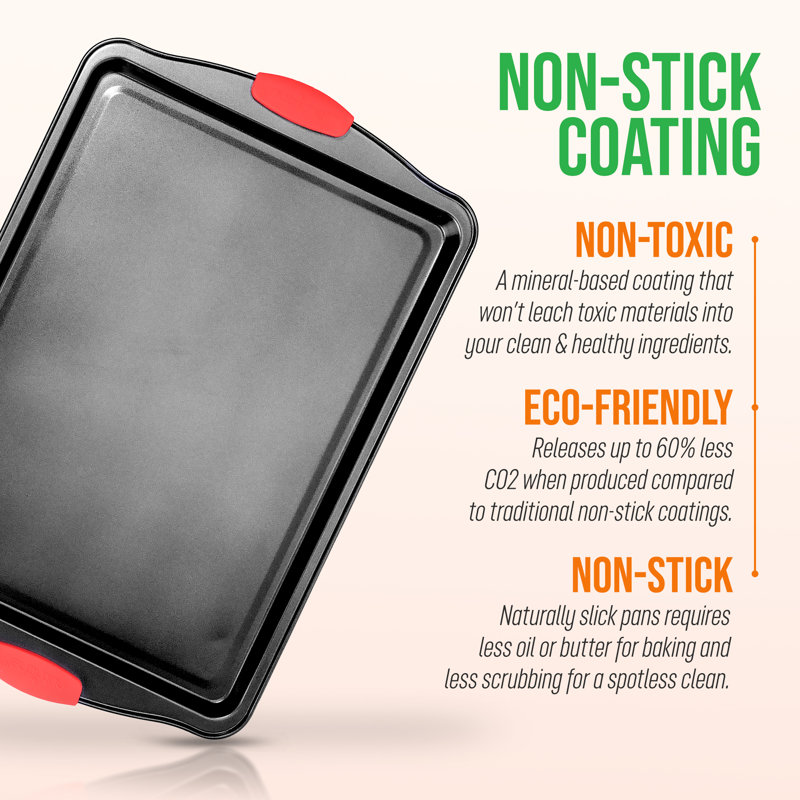 Large Black Nonstick Carbon Steel Cookie Sheet with Red Silicone Handles