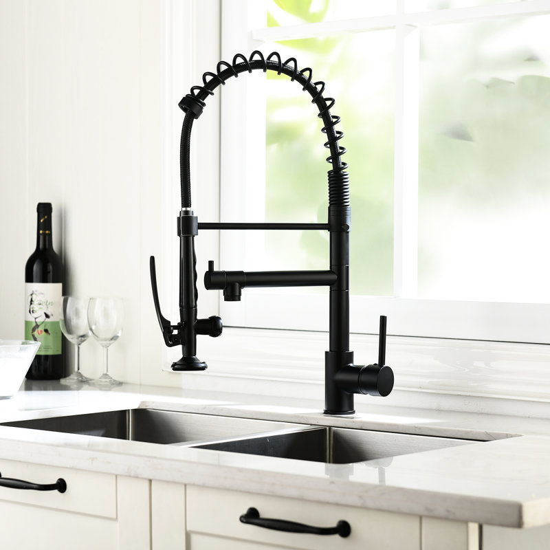 Robinet de cuisine rétractable de couleur noire et nickel - poignée simple, robinet d'eau froide, accessoire d'évier commercial en nickel, construction, eau, design