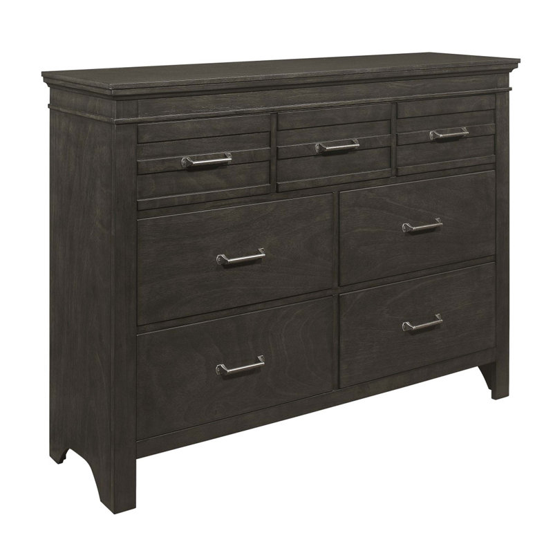 Mobilier de chambre à coucher 1 pièce 7 tiroirs style transitionnel en bois, Gris anthracite
