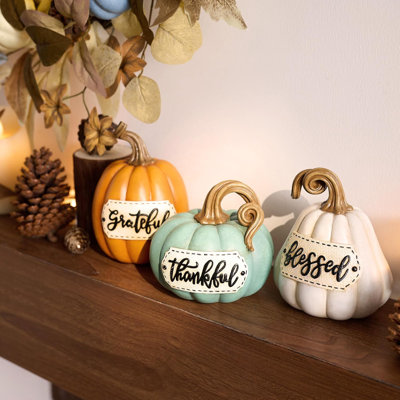 Set of 3 Resin Pumpkin Decorations, 5" Fall & Thanksgiving Tabletop Décor for Home